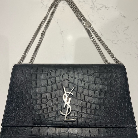 SAINT LAURENT - crocodile effect large Kate bag black - Picture 5 of 16